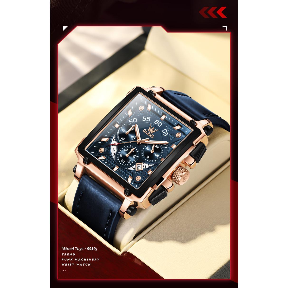 OLEVS 9919 Chronograph Multifunctional Quartz Men's Watch Leather strap 45MM Square Big Dial Leisure Sports TOP Brand Male Watch OLEVS 9919 Chronograph Multifunctional Quartz Men's Watch Leather strap 45MM Square Big Dial Leisure Sports TOP Brand Male Watch