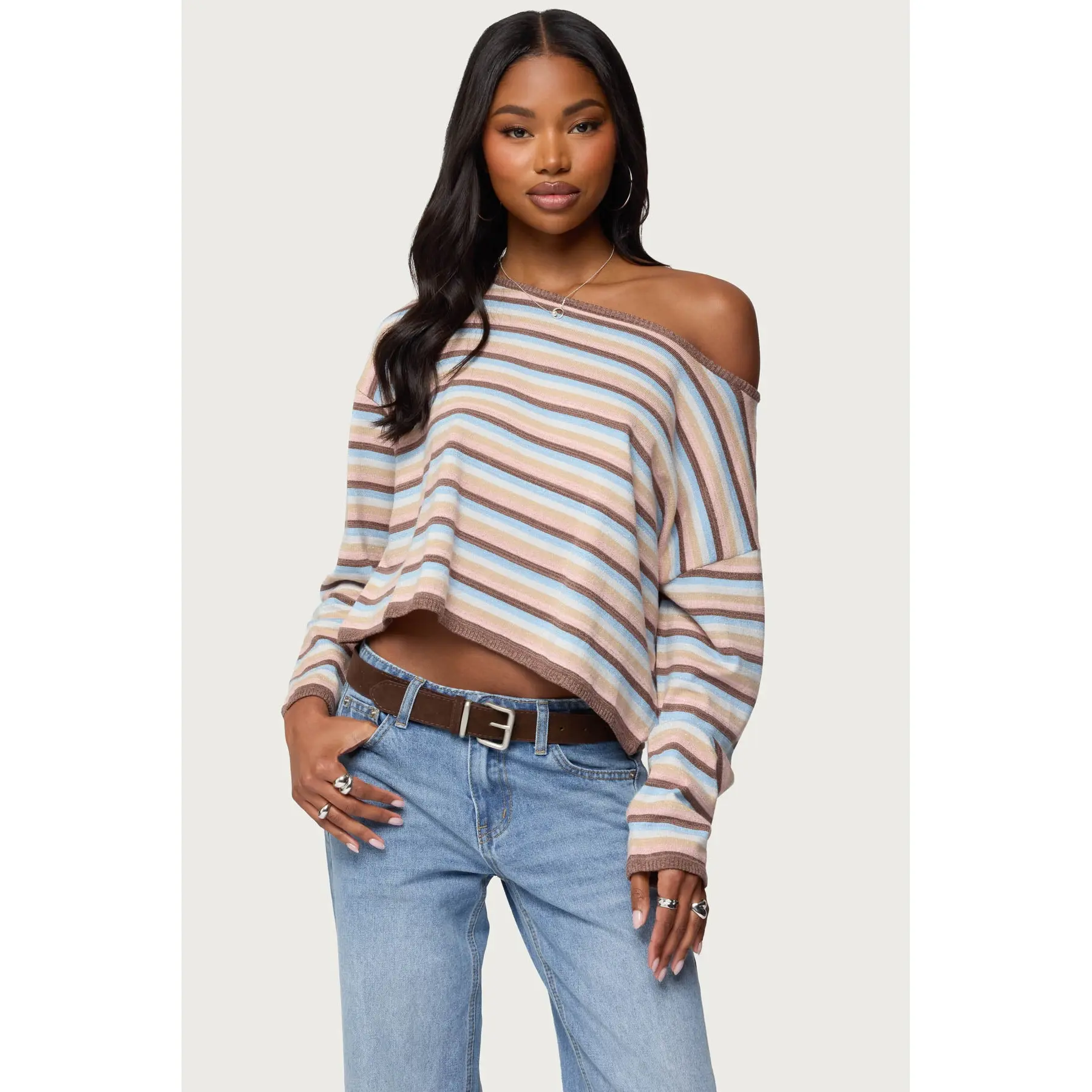 Alexis Off Shoulder Striped Knit Top