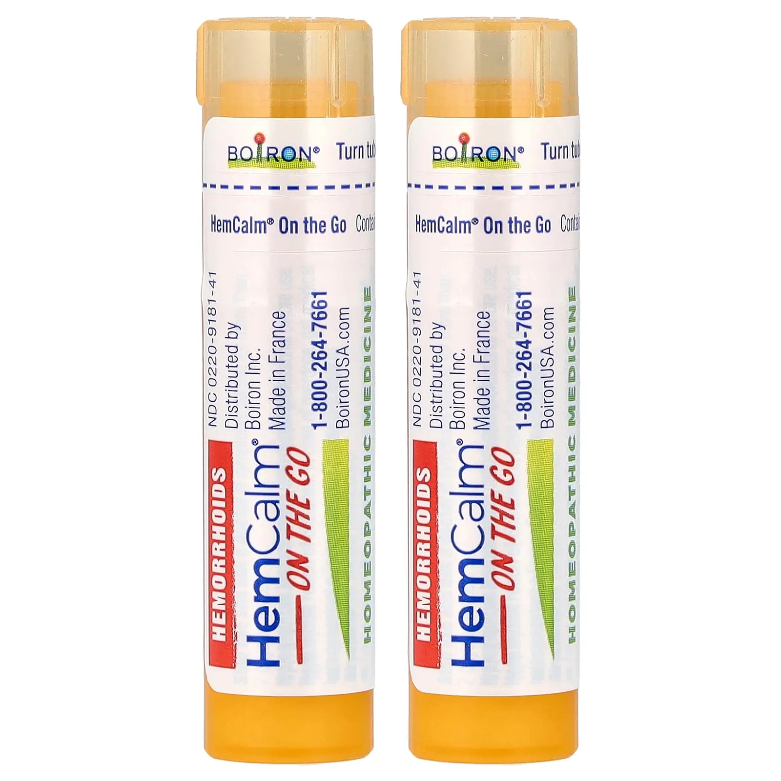 Boiron HemCalm® On The Go, Hemorrhoid Relief, 2 Portable Tubes, Approx. 80 Pellets Each | HSA/FSA Eligible