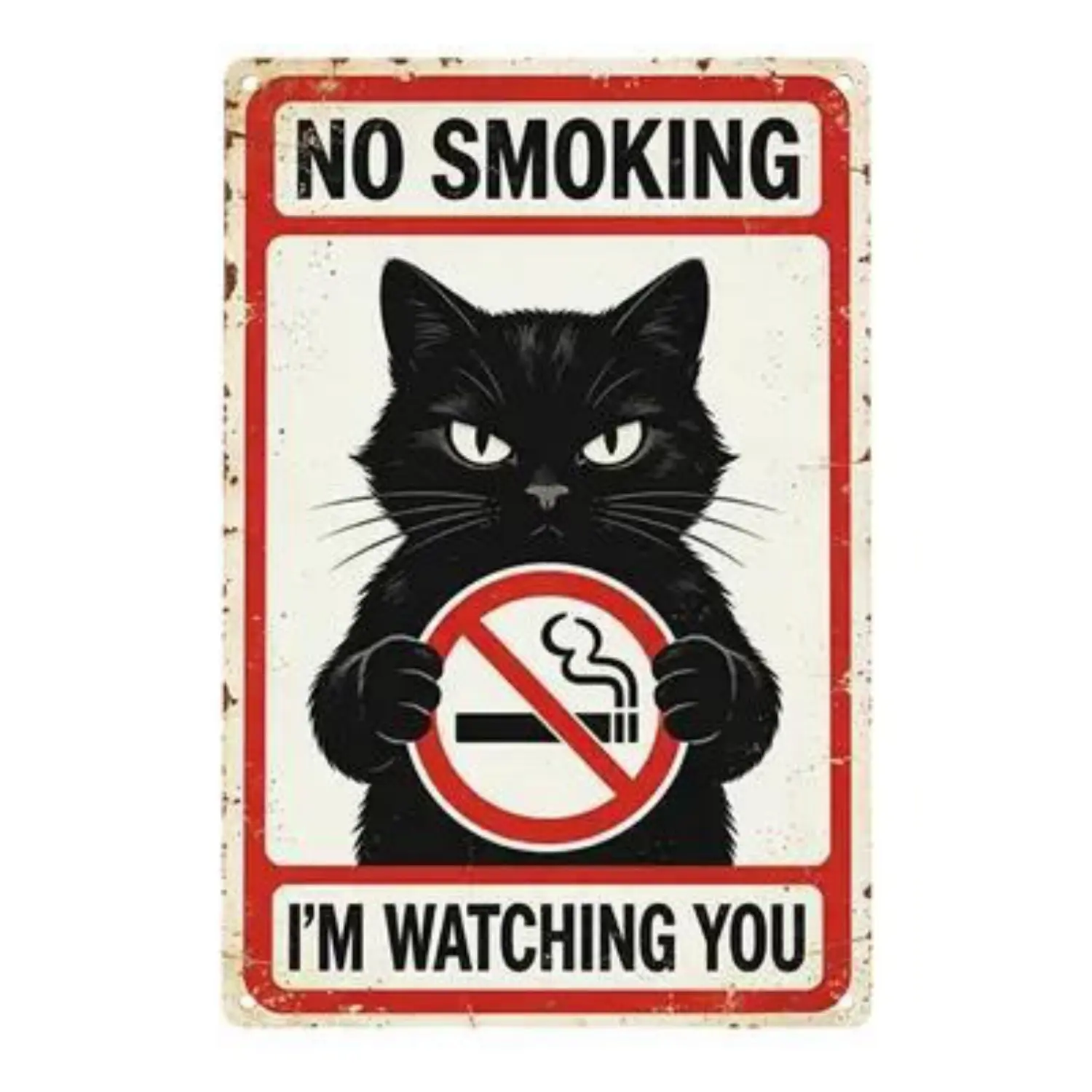 No Smoking Sign with Cat Design I'm Watching You Decorative Wall Art for Home Office - Signs Decor Signs