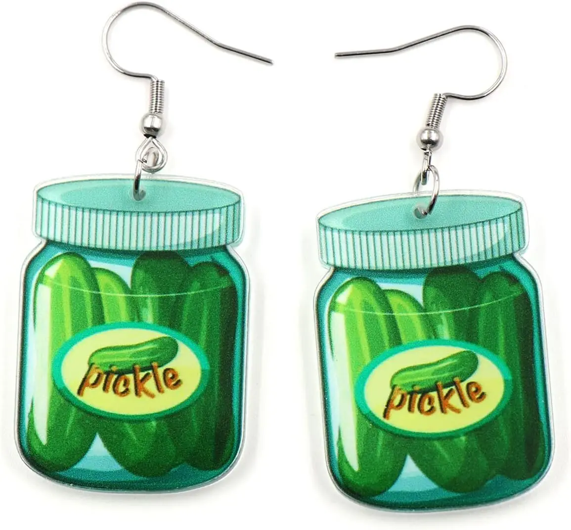 Pickle Earrings Funny Pickle Jewelry Cucumber Earrings,Weird Acrylic Drop Dangle Earrings for Snack Bar Worker,Food Lover,Teens and women