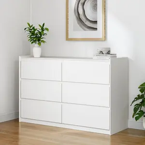 White Modern 6-Drawer Storage Dresser – 47" Wide Chest of Drawers for Bedroom/Closet/Hallway/Living Room, Handle-Free Hidden Pulls, Sturdy Engineered Wood, Anti-Tip Kit, Raised-Edge Top