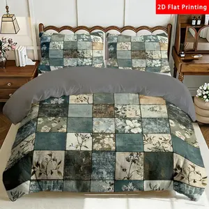 2/3 Pcs 2D Flat Vintage Floral Patchwork Milk Velvet Duvet Cover Set Floral Patchwork Bedding Set Quilt Cover 1 Duvet Cover + 1/2 Pillowcases Vintage Floral Patchwork Top Sheet Decorative Bedding Bedroom Decor The Preferred Pick for Bedding