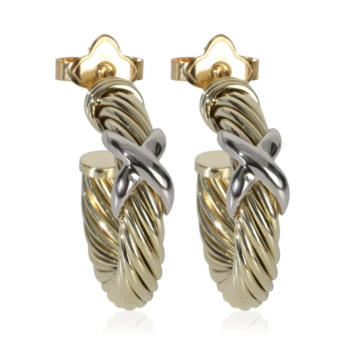 Pre-owned NY156862 David Yurman White Gold And Yellow Gold Cable X Hoop Earrings