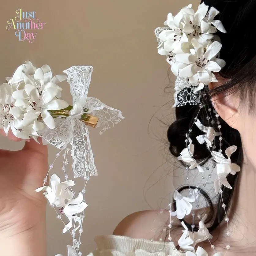 2Pcs Chinese Style Artificial Lily of the Valley Hair Clips, Fairy Tassel Floral Side Clips, Super Elegant Mori Hair Accessories for Bridal & Hanfu