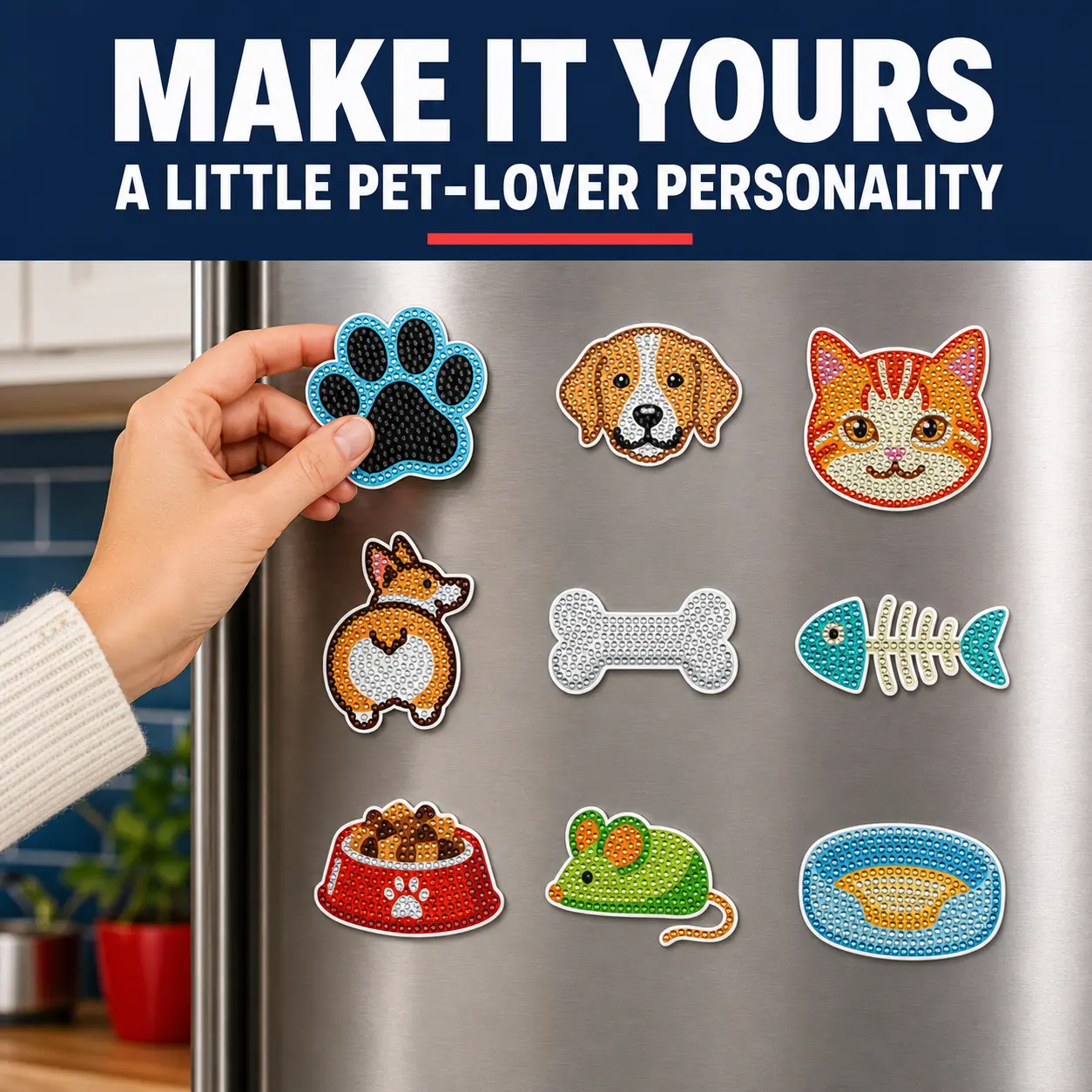 9PCS Cat Diamond Art Refrigerator Magnets for Adults | DIY Cat Diamond Painting Fridge Magnet Kits for Home Decor, Fun Stress Relief Crafts for Beginners, Handmade Decor