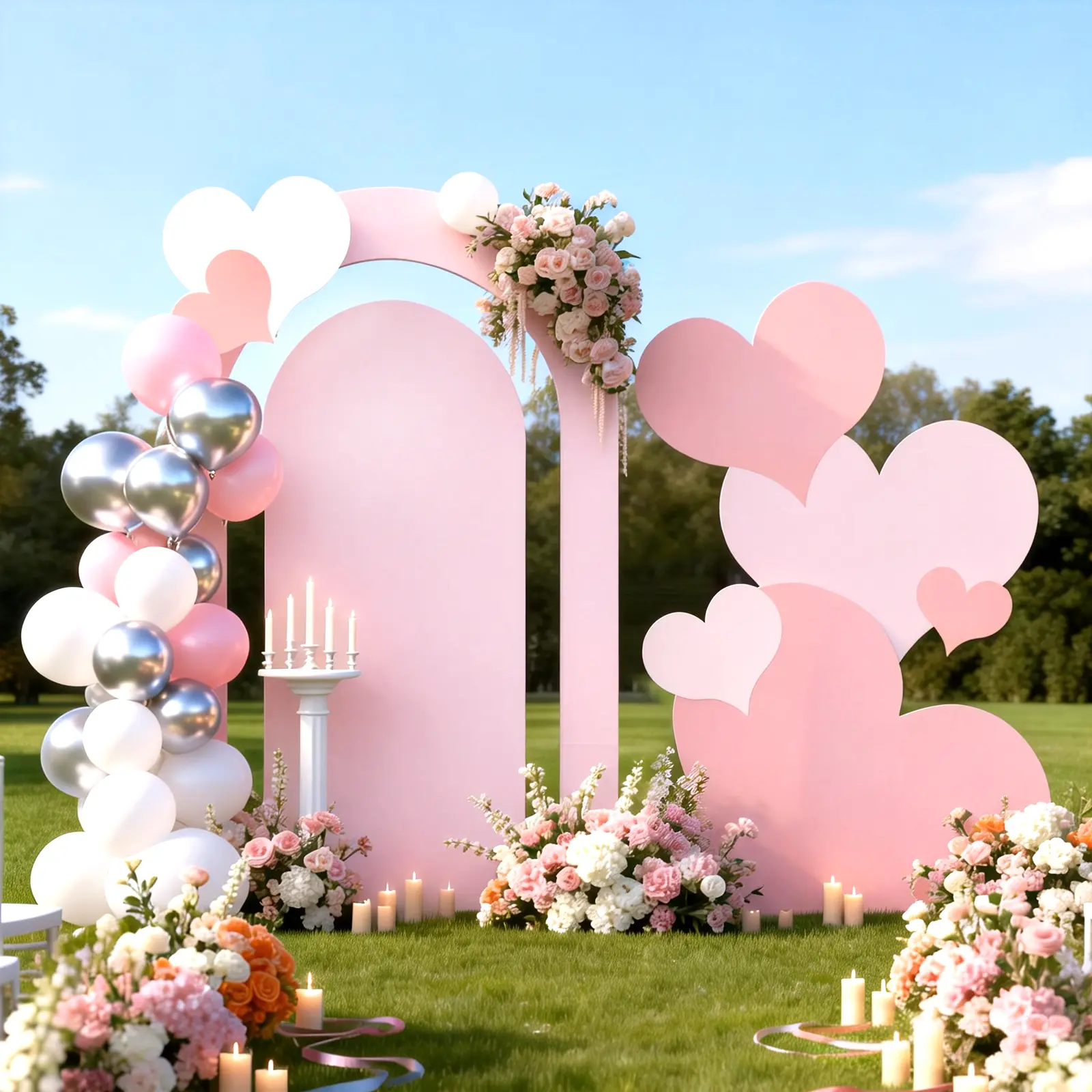 Pink Heart Chiara Arch Backdrop Board Set, Multi-Piece Heart-Shaped Wedding Backdrop Wall Background for Romantic Bridal Shower, Proposal, Valentine Party Decoration, Photo Booth Props