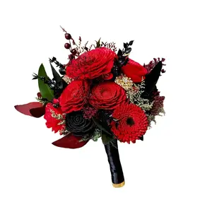Red and Black Prom Bouquet, Zinnia Bouquet, Wood Flowers for Events, Presentation Bouquet