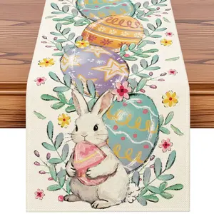1PC Spring and summer style   Easter Bunny Eggs Flower Table Runner, Holiday Kitchen Dining Table Decoration for Easter Home Decor 13x72 Inch