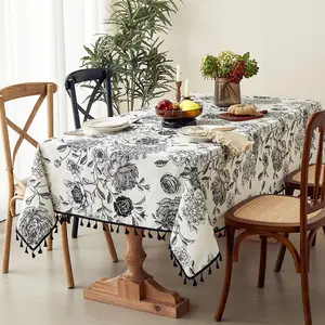 Floral Print Rectangle Tablecloth, 1 Count Boho Style Tablecloth, Table Decoration Supplies for Home Dining Room Wedding Birthday Festival Party