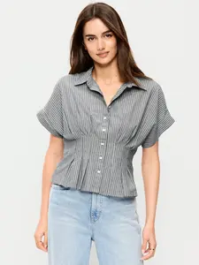 Old Navy Women's Slim Short-Sleeve Cinched-Waist Button-Down Shirt