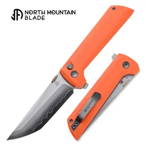 North Mountain Blade 3.5" SLD Magic Button Lock Flipper Knife - Orange G10 Handle Folding Knife - Left-Hand Friendly - Lightweight EDC Pocket Knife for Home & Outdoor Use | Chop 2 2406-OR