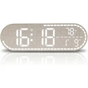 Faux Linen LED Digital Wall Clock Large Display, Plug-in Digital Clock with Temp, 5 Level Brightness, Timer, Digital Alarm Clocks for Bedrooms, Living Room, Kitchen, Gift for Elderly & Kids