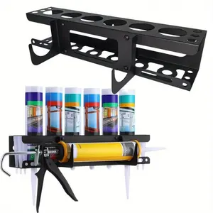 Wall-Mounted Caulking Gun Storage Rack & Sealant Tube Holder - Heavy-Duty Metal Organizer with Recessed Shelf, Holds 6 Tubes & Nozzles for Garage, Workshop, Utility Room - Space-Saving Home Improvement Tool, Workshop Organization, Sturdy Construction