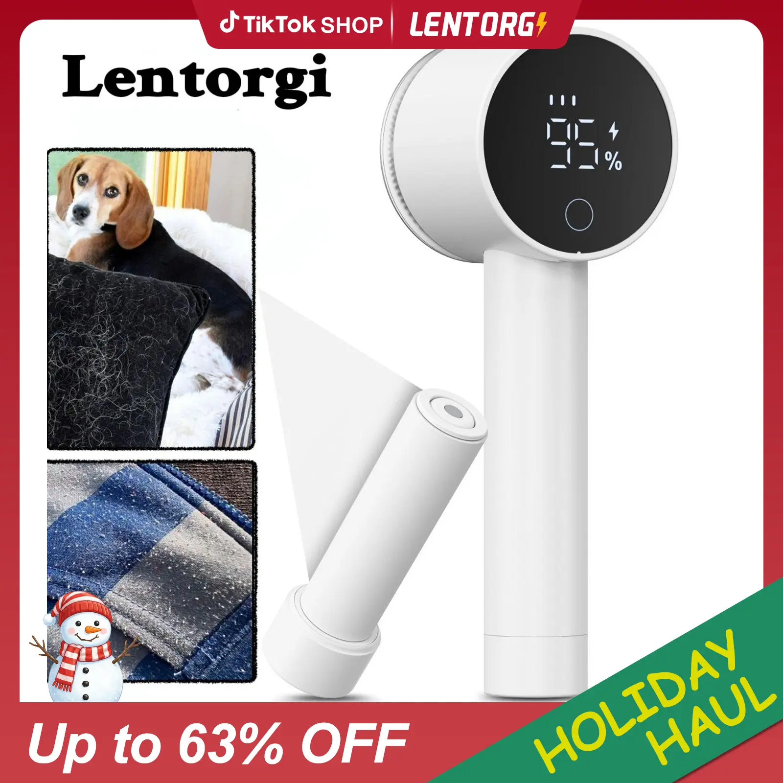 LENTORGI Rechargeable Fabric Shaver - Electric Lint Remover with LED Digital Display, 6-Blade Deep Clean, 3-Speeds, Honeycomb Cover Guards Cloth for Cleaning, Hair Removal, Fur Removal on Clothes, Bedding, Grooming