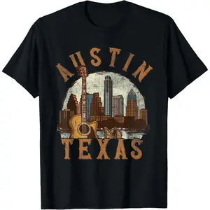 Austin Texas TX | Guitar Skyline Casual Short Sleeve Cotton T-Shirt