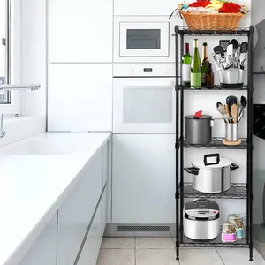 5-Tier Wire Shelving Adjustable Shelves Unit Metal Storage Rack for Laundry Bathroom Kitchen Pantry Closet Organization (Black, 16.6" L x 11.4" W x 49.1" H) Organiser Case Steel