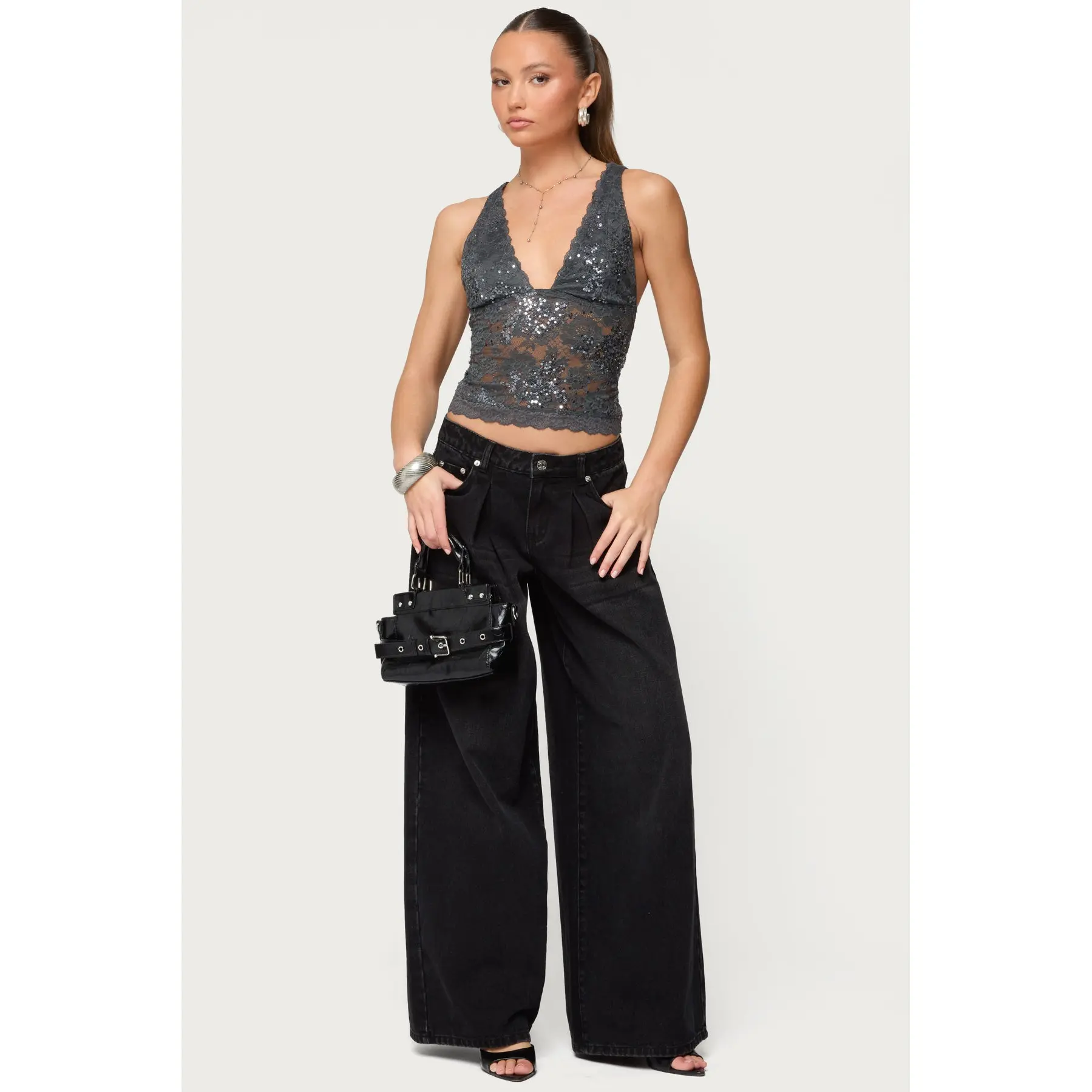 Isabela Sequin Sheer Lace Tank Top