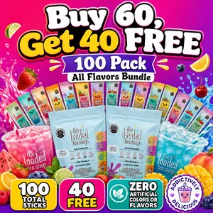 Buy 60, Get 40 FREE 100-Pack Bundle, All 40 Flavors, 1 Packet Makes 32 oz of Loaded Tea, Zero Sugar, Zero Carbs, Zero Calories, Zero Artificial Colors & Flavors, B-Complex, Vitamins D3 & K2, Aloe, 200mg Natural Caffeine, Functional Energy Tea Packs