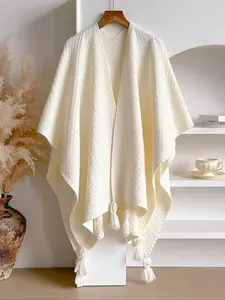 Women's Textured Knit Shawl, Knitted Shawl, Casual Plain Design, Thick Fabric, Suitable for All Seasons, Perfect for Daily Wear & Air-Conditioned Rooms