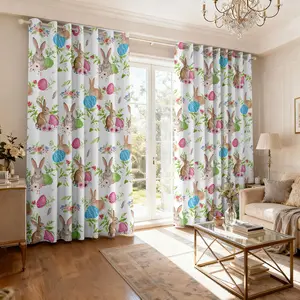 Easter Blackout Curtains for Living Room, 84 Inch Length Easter Colorful Eggs and Cute Bunny Printed Pattern Spring Decor Sunshade Drapes Grommet Top Drapes Decorations for Bedroom Dining Room -2panels
