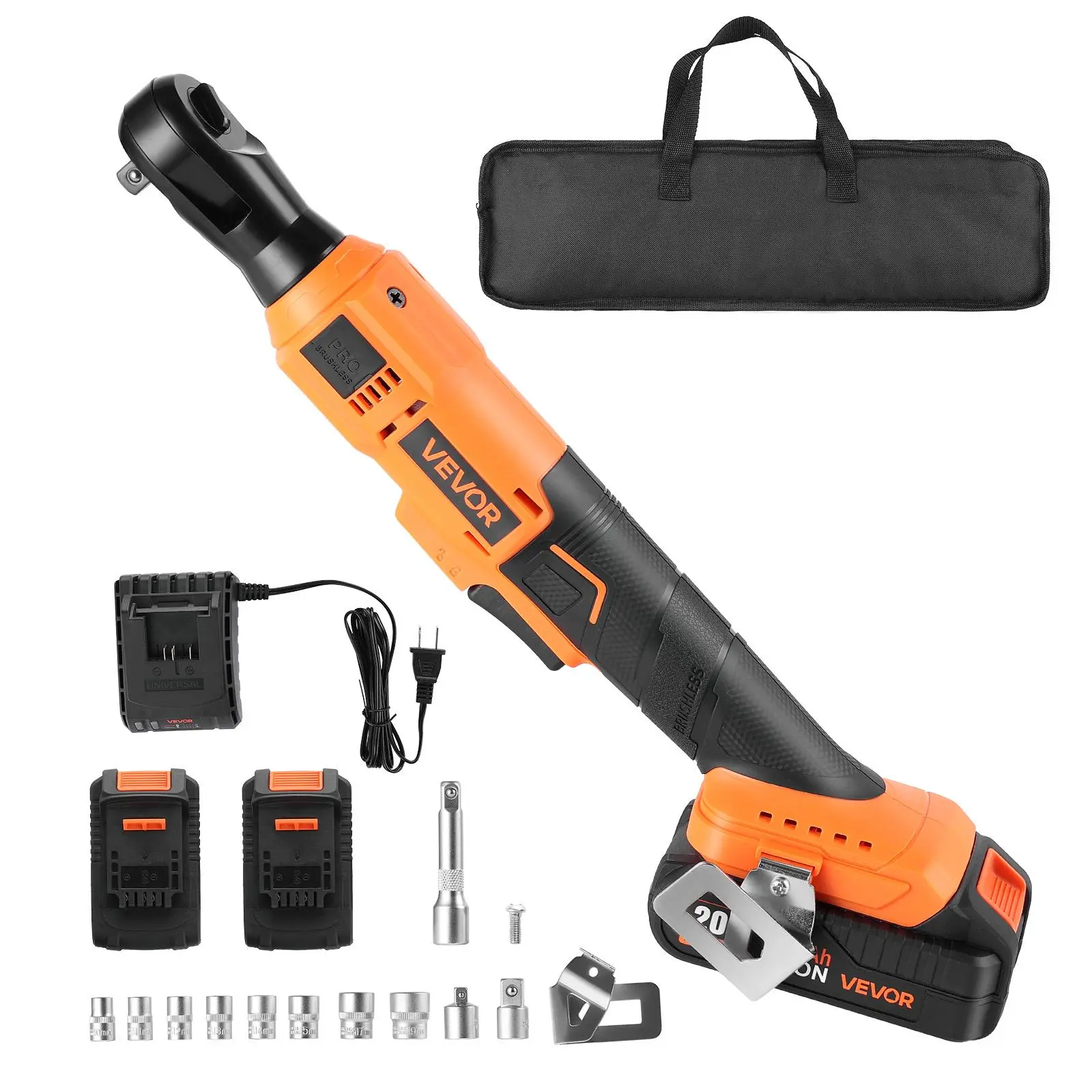 【DealsForYouDays】VEVOR Cordless Ratchet Wrench,3/8 inch Drive230 RPMup to 88 ft-lbs of TorqueBattery Powered Electric Ratchet Wrench Set with Two 2.0Ah BatteriesChargerSocketsAdaptors and Cloth Bag,father'sdaygifts