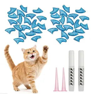 PETAXCELL Cat Nail Caps, Cat Claw Covers with Adhesive Glue and Applicators, Kitten Claw Caps Soft Paws, (40pcs, M, Crystal Blue), Intended for Pet Tips /  Nail Covers / Control Paws