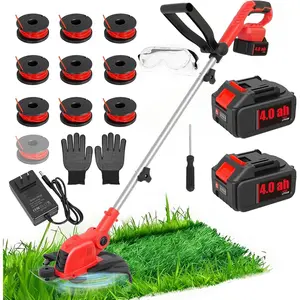 21V Cordless String Trimmer & Edger, 12" Auto-Feed Electric Weed Wacker with 2x4.0Ah  &  Charger, 2-in-1 Weed Eater   Includes 10 Lines for Garden and Yard Maintenance