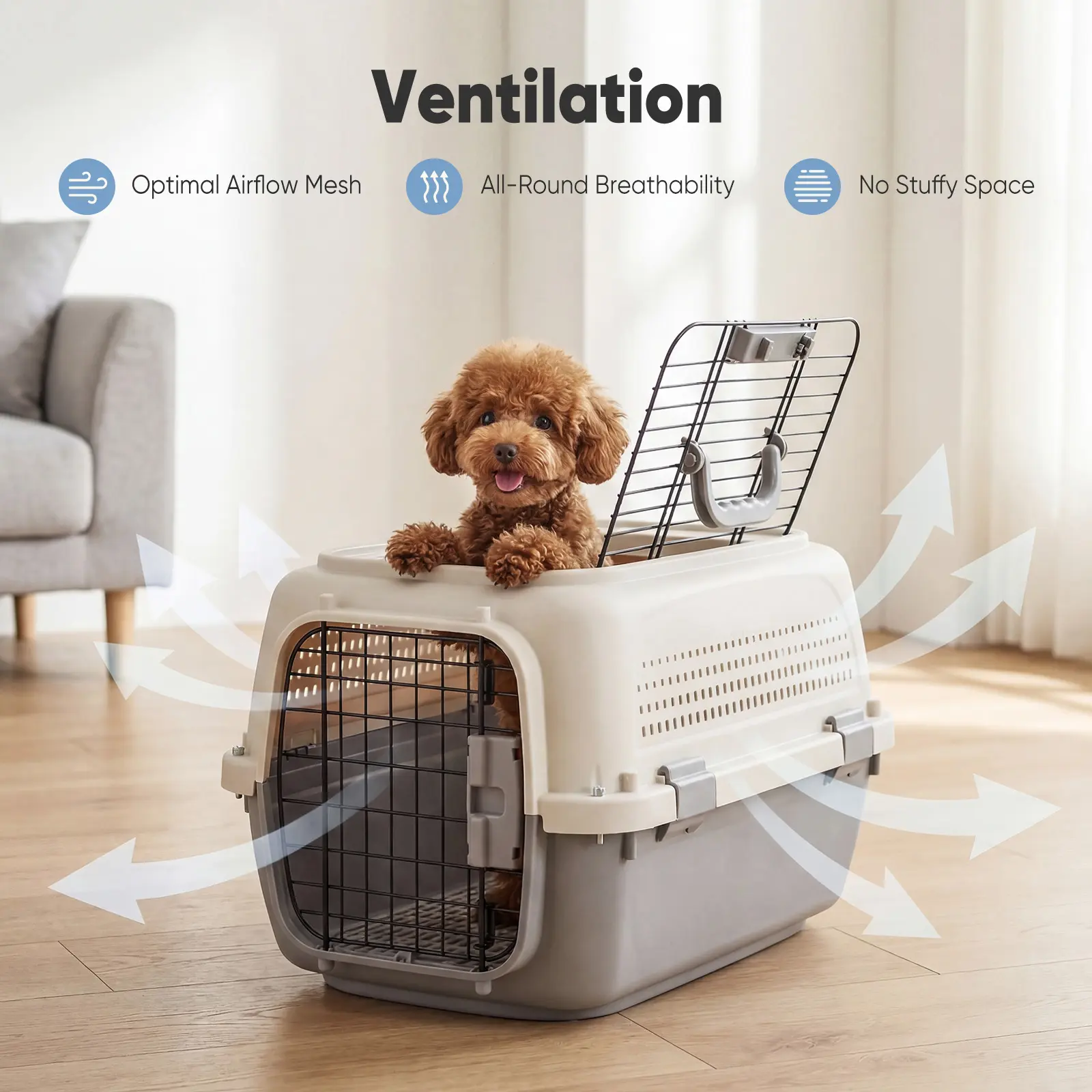 Hard-Sided Pet Carrier for Small Dogs & Cats, Airline Approved Travel Crate with Enhanced Security Latches, Front & Top Load Wire Door, Food Bowl for Traveling, Hiking, Camping