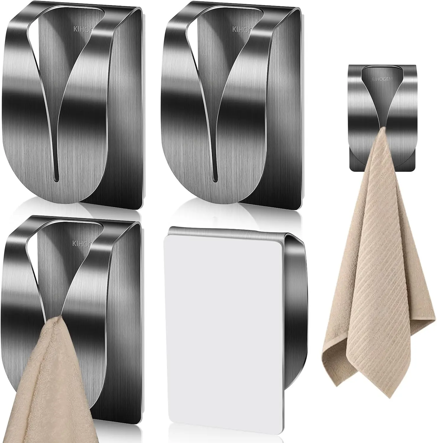 4Pcs Adhesive Stainless Steel Wall Mount Non Drilling Kitchen Towel Holder Hangers for Kitchen Bathroom Cabinet