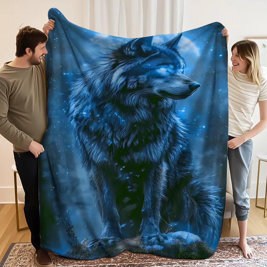 1 Piece Blanket 280g/m² Custom Your Name or Photo Wolf Blue Gym Bathroom Blanket Unisex Beach Spring Party 3D Printed Warm Blanket Music Running Sofa Blanket Women Retro Boyfriend High Quality Christmas Special Edition