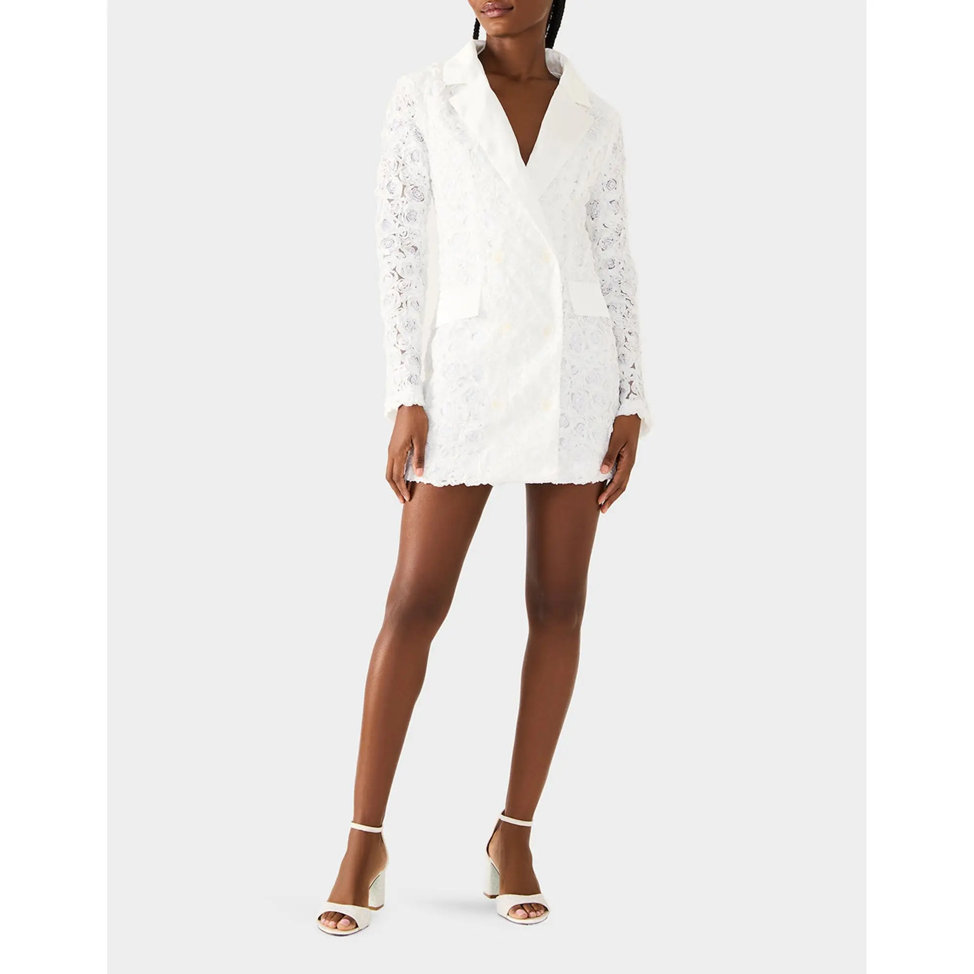 knee length dresses for ladies 1950s White Lace Blazer and Swing Skirt Vintage Suit, White / S
