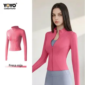 YOYO CANDYYOYO Fresa Roja Tight-fitting High-elasticity Yoga Clothing Sports Jacket for Women with Zipper High Collar Long Sleeve All Seasons Indoor Outdoor Use