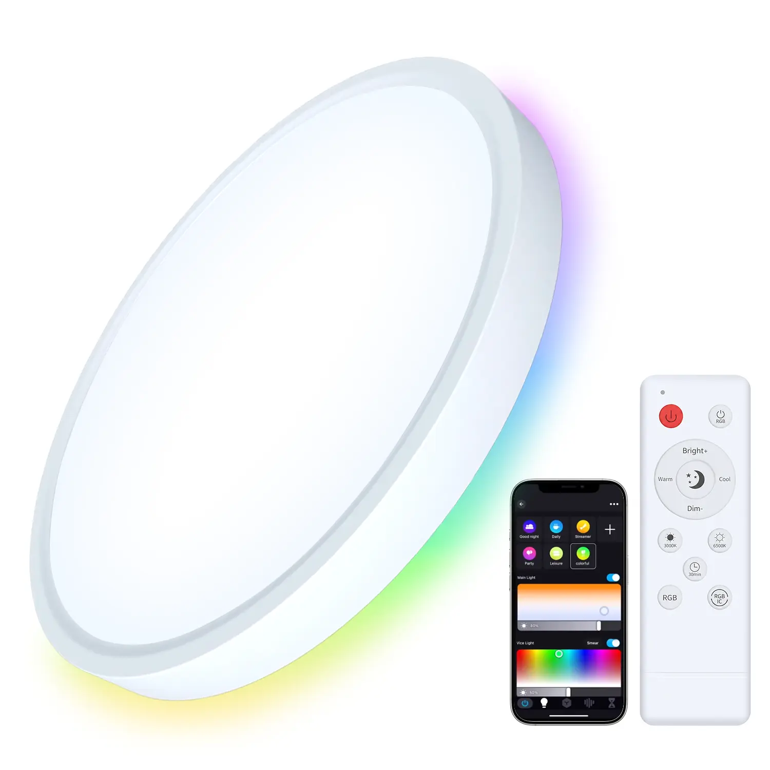 AmbiNest Smart Ceiling Light, RGBIC LED Ceiling Light Fixture, 2400LM Flush Mount Light Fixture, DIY Colors, Works with Alexa, 2700K-6500K Lights for Bedroom, Living Room,12 Inch, 1 Pack (White)