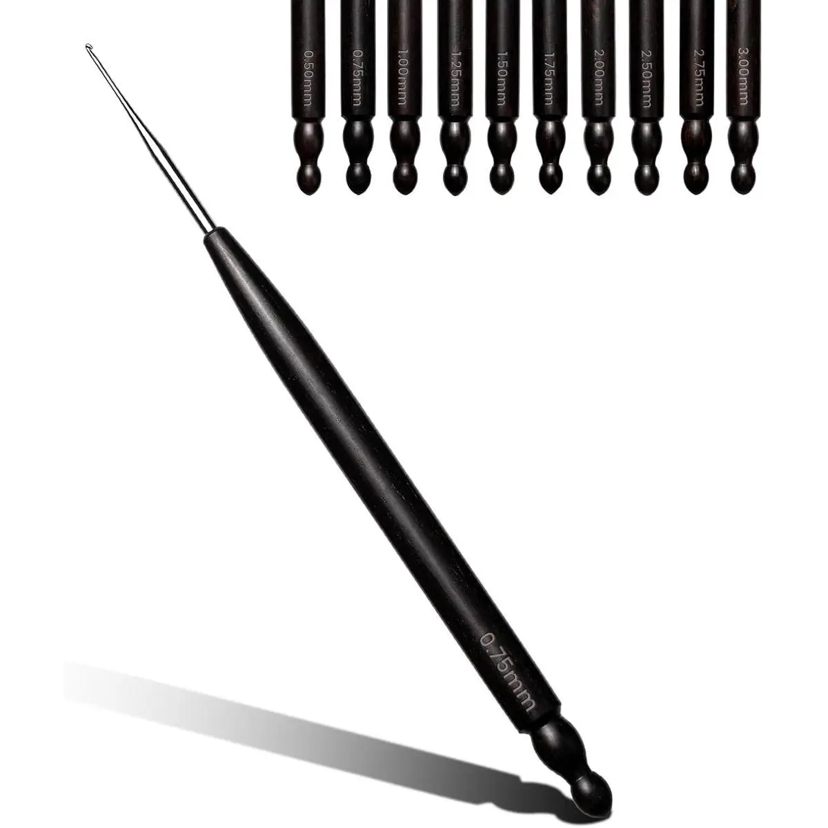Crochet Hooks, 0.75mm Small Crochet Hooks for Arthritic Hands with Wooden Handle, Ergonomic Lace Crochet Needles for Thread Embroidery DIY Lace