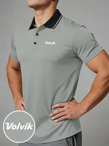 Men's Volvik Logo Print Polo Shirt, Quick-Dry Sportswear, Breathable Fabric, Durable Stretch, Short Sleeve Fitted Design