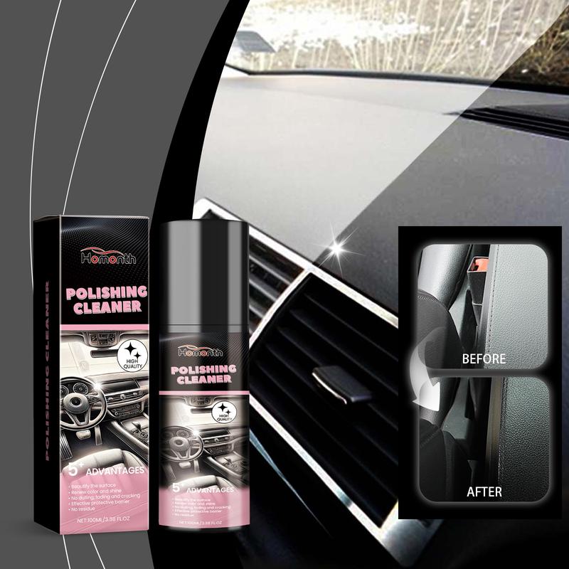 Car Interior Polish Cleaner, Interior Plastic and Leather Restorer, Deep Cleaning Shine and Renew Spray, Removes Dirt Grime and Stains, Protects Against Dust Fading and Aging, Long Lasting Gloss Auto Interior Care for Dashboard Door Panel and Trim