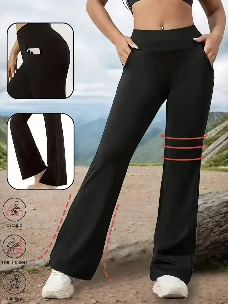 Women's High-Waisted Bell-Bottom Stretch Joggers, Soft and Comfortable Athleisure Casual Trousers for Everyday Elegance, Sports & Outdoor Wear, Style, Activewear, Athleisure Wear, Sporty Chic tiktokshopbacktoschool, All Seasons