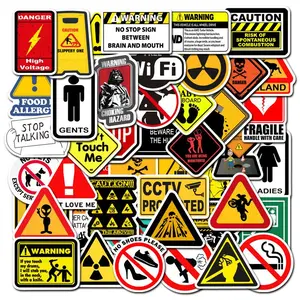 Warning Sign Sticker, 50pcs/set Creative Warning Sign Sticker, DIY Decorative Sticker for Laptop, Phone, Luggage, Water Bottle, Scrapbook, Art Stickers, Sticker Packs, Waterproof Durable Sticker