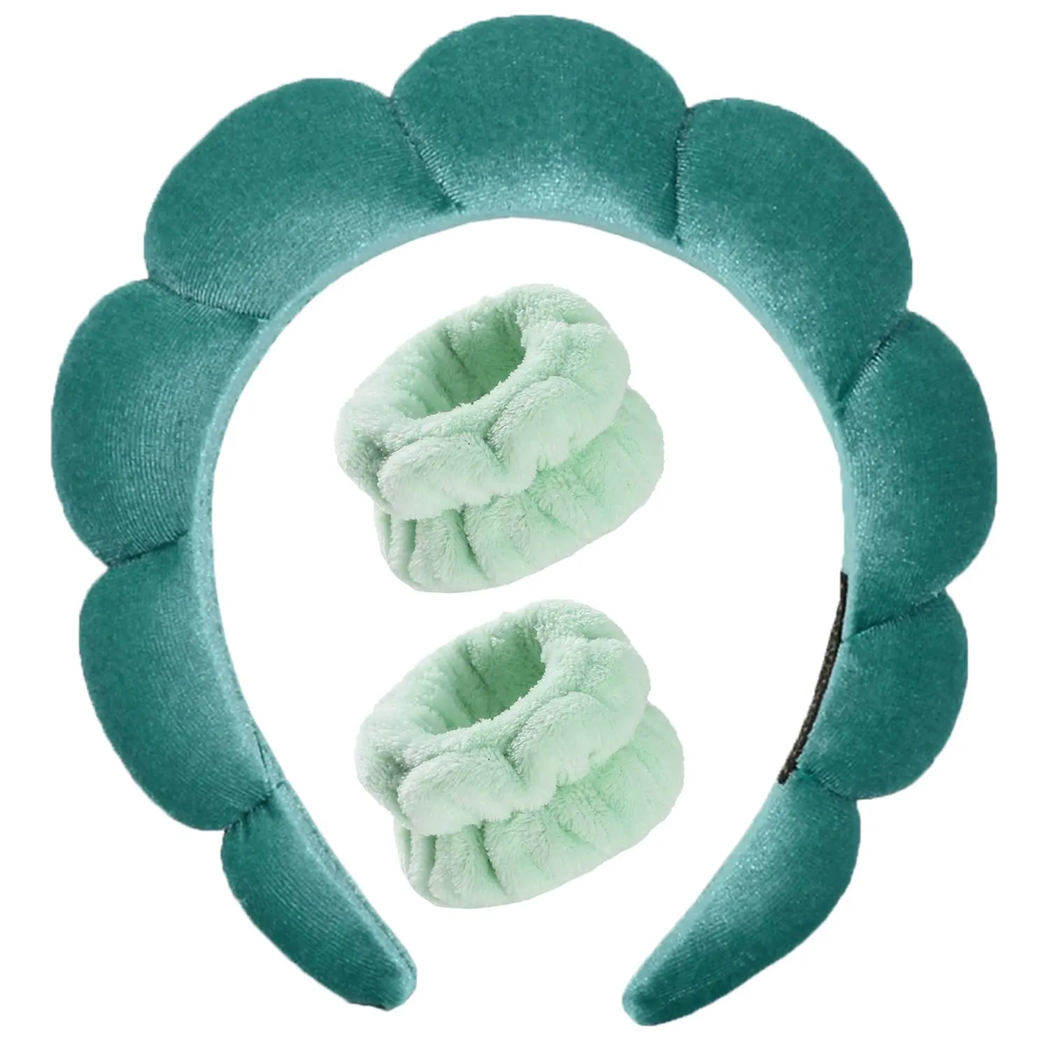 Luckybear Spa Headband for Washing Face, Makeup Headband Wristbands Green | Soft Velvet Puffy for Women Bubble Skincare Headbands, Helps Hold Hair Back, Keeps Sleeves Dry, Face Wash, Facial Skin Care