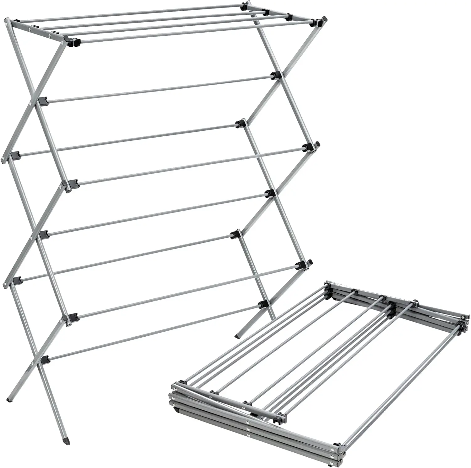 Oversized Collapsible Clothes Drying Rack, 35", 50 lb, Grey Oversized 35" x 45" steel rack holds 50 lb and folds flat for storage. Air-dry a full load indoors or outdoors.