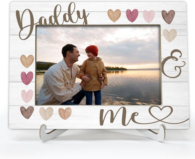 Dad Picture Frame, Fathers Day Birthday Gifts, First Time Dad Gifts from Daughter Girl, 4x6 Wood Daddy & Me Photo Frame for Desk Display-A02