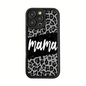 Leopard Print Mama Script Phone Case with Black Glitter Accent, Wine Red Frame Soft TPU Shockproof Anti-Drop Cover, Lens Protective Durable Shell forSamsung S26 25 24 23 22& iPhone 17 Pro Max 16 15 14 Plus 13 12 Mini 11 XR X XS, Sweet Mama Gift
