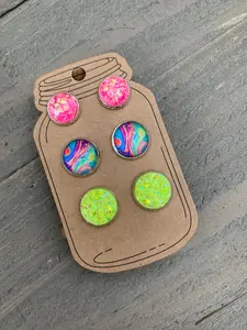 Neon Pink and Yellow Faux Druzy Earring 3 Set