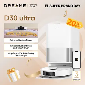 DREAME D30 Ultra Robot Vacuum and Mop, 25,000Pa Powerful Suction, All-in-One Base Station with 100 Days Auto-Empty, MopExtend Tech for Edge Cleaning, Smart Obstacle Avoidance, White