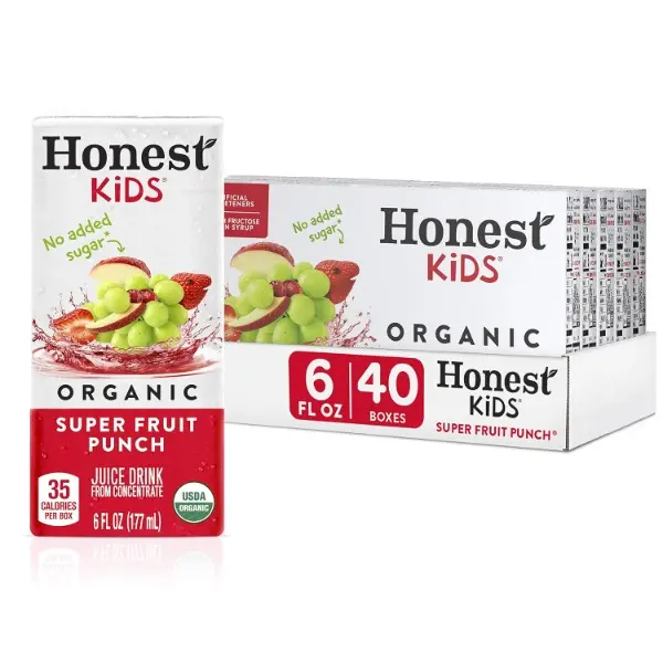 Organic Super Fruit Punch Healthy Drink - Sugar-Free, Lower-Calorie, Halal Ingredients, 6 fl oz Easy-to-Hold Cranberry Juice Boxes, 40-Pack Shelf-Stable Ready-to-Drink Beverage for Children & School Lunches (US-Sold)