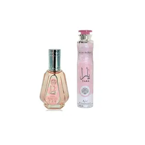 Lattafa 2-Piece Fragrance Set - 50ml Alcohol Base Aromatic Fruity Citrus Yara Perfume, 300ml Yara Air Freshener with Tangerine-Heliotrope Fragrance Notes