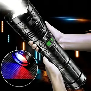 High-Brightness Portable Charging Tactical Flashlight - 10 Modes, Adjustable, Bottom Light Beads, Waterproof LED, Included Shoulder Strap - for Camping, Home Use, Emergency