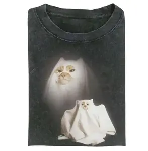 Retro Funny Vintage Graphic Tee, Ghost Kitten T-Shirt, Unisex Meme Cringe Funny Dumb Shirt, Menswear Womenswear Streetwear102211