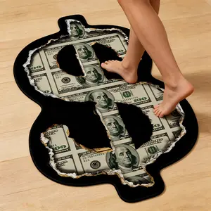 American Style Money Print Irregular Shape Carpet Rug, Soft Washable Plush Mat for Living Room Bedroom, Home Decor